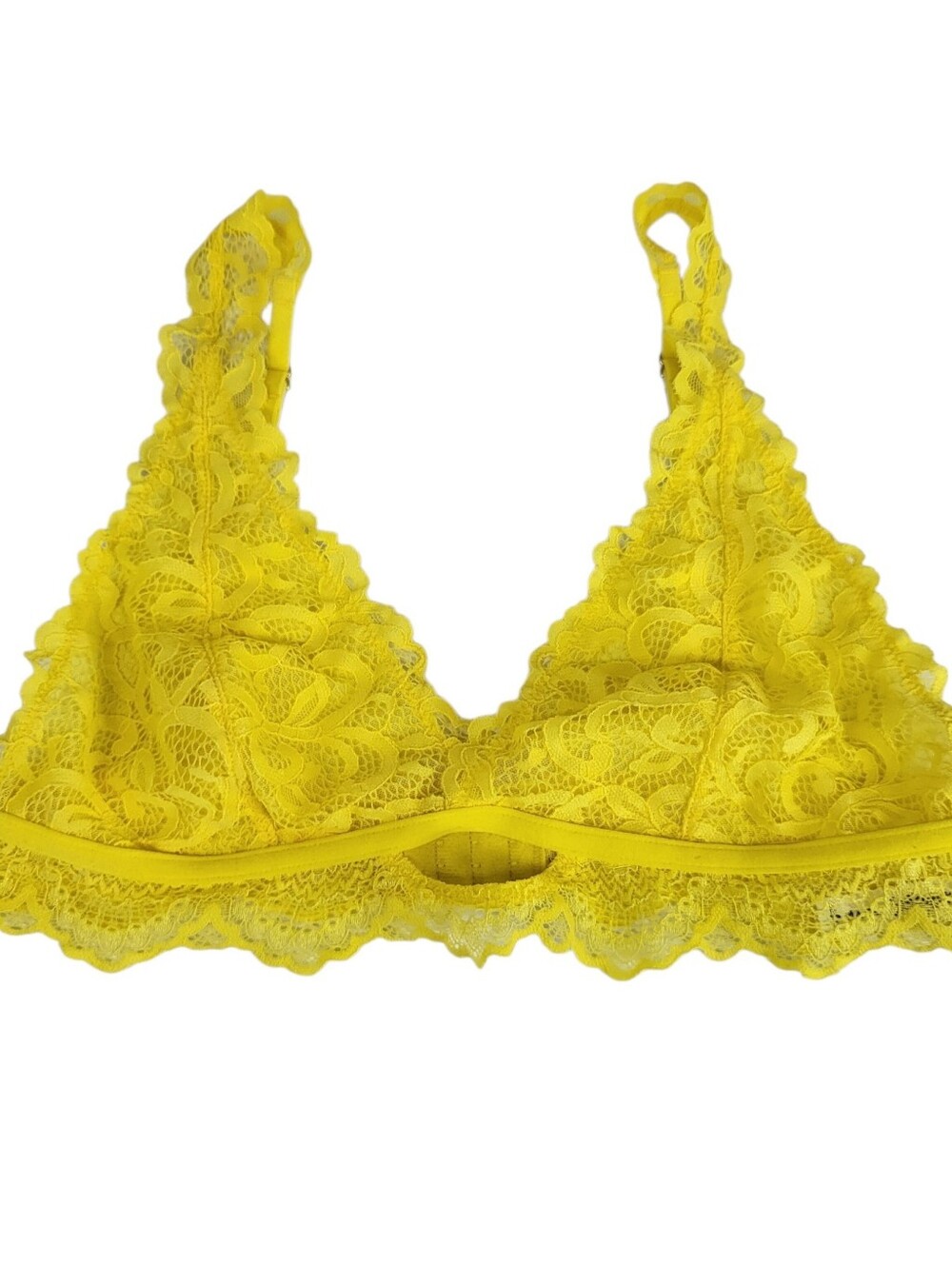 Bootaybag Yellow Floral Lace Triangle Bralette Keyhole Cutout Scalloped Size M